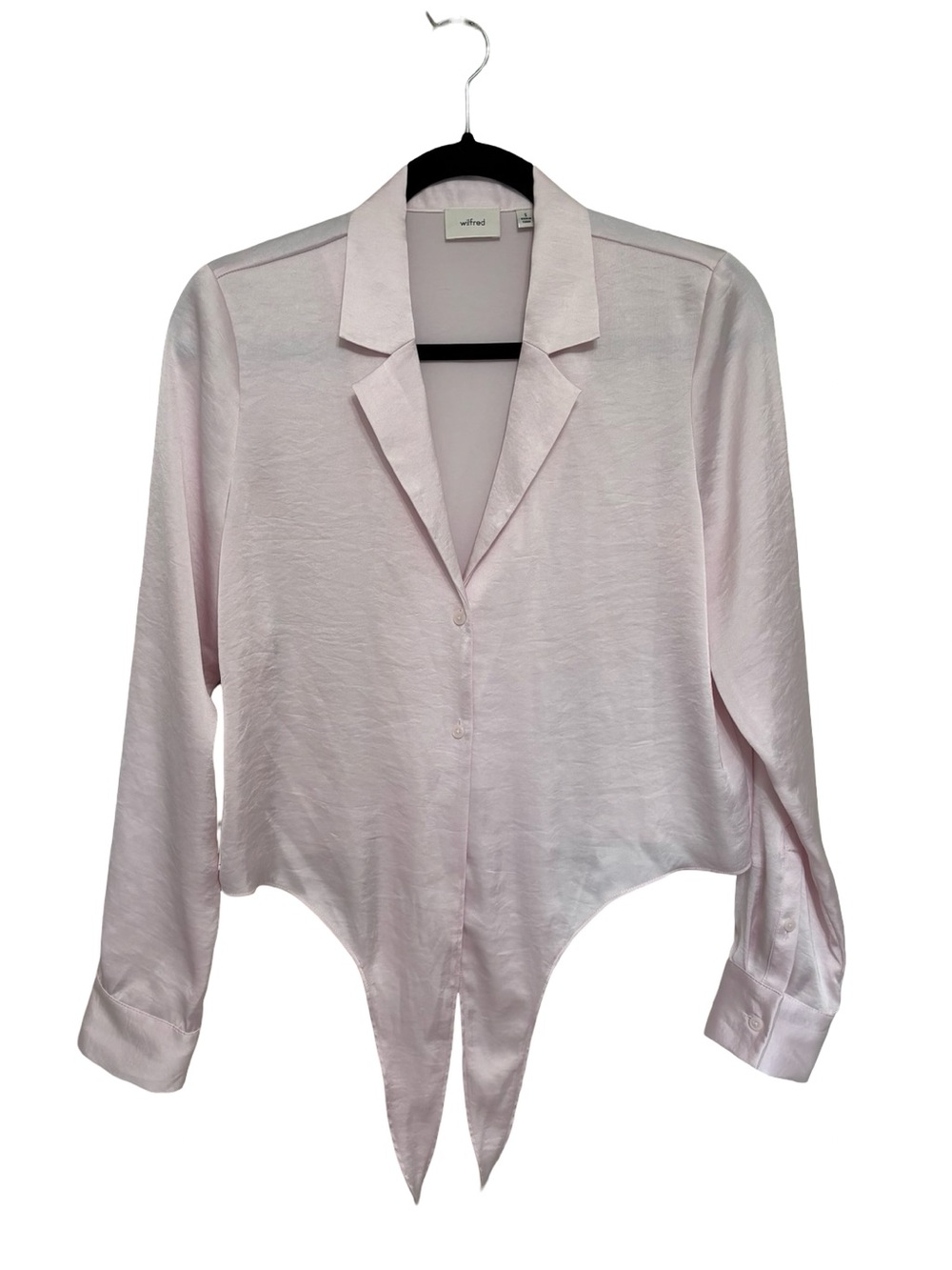 NEW Aritzia Wilfred Tie Front Satin Blouse in Mochi Pink - Size S - Picture 2 of 9